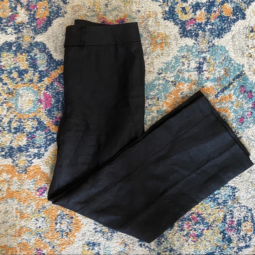 talbots black pure linen straight leg crop pants 6